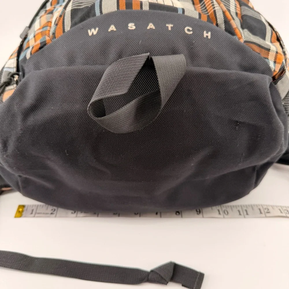 The North Face Backpack Unisex OS Orange Plaid Wasatch Daypack Hiking Bag hole